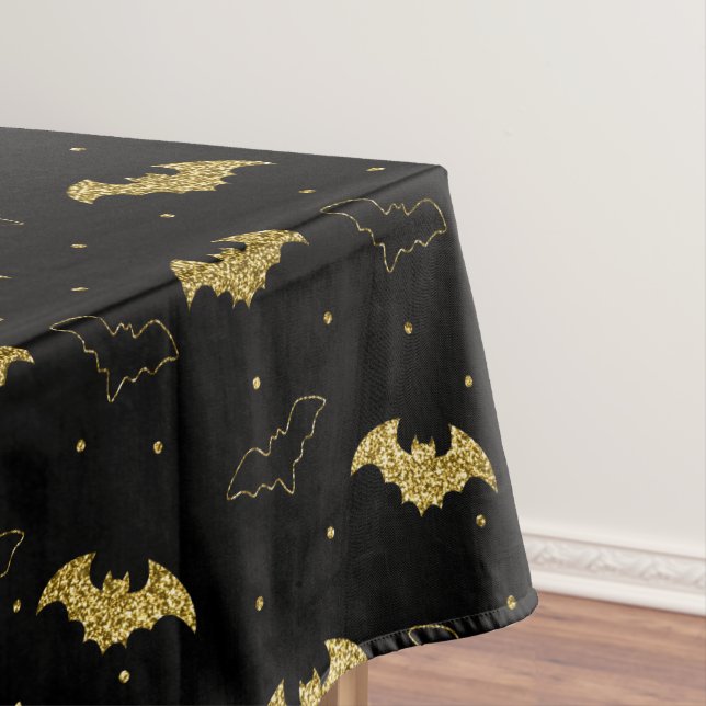 Black & Gold Bat Halloween Table Cloth (In Situ)