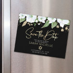 Black Gold Bat Mitzvah Script Floral Save the Date Magnetic Invitation<br><div class="desc">Make sure all your friends and relatives will be able to celebrate your daughter’s milestone Bat Mitzvah! Send out this chic, personalised “Save the Date” magnetic announcement card so she’ll be kept top of mind until her special day. A chic, stunning, white and gold glitter floral watercolor with faux gold...</div>
