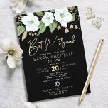 Black Gold Bat Mitzvah Script Floral Watercolor Invitation<br><div class="desc">Be proud, rejoice and showcase this milestone of your favourite Bat Mitzvah with this sophisticated, personalised invitation! A chic, stunning, white and gold glitter floral watercolor with faux gold foil script typography and white san serif type overlays a dramatic black background. Additional watercolor flowers and a gold Star of David...</div>