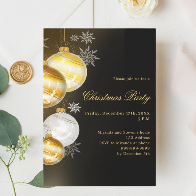 Black gold baubles Christmas Party Invitation (Creator Uploaded)