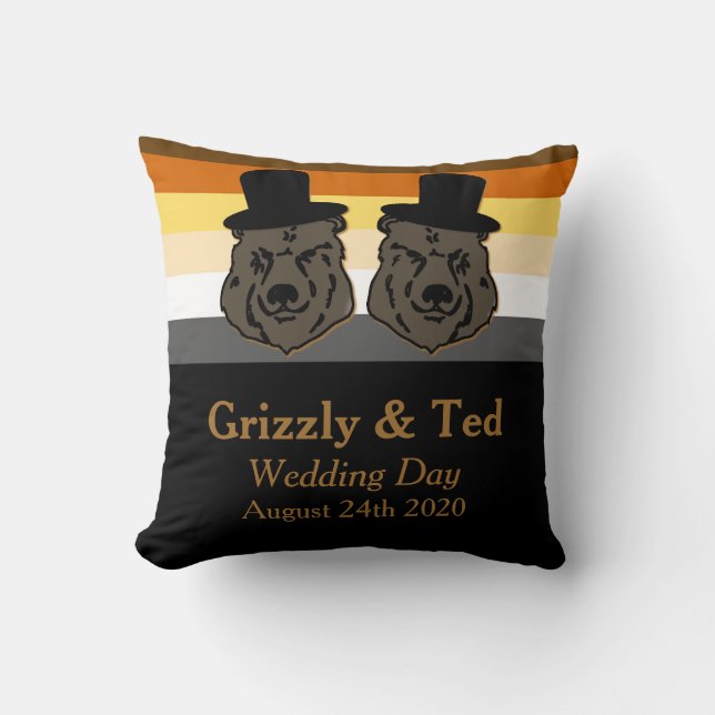 Black & Gold Bear Flag Pillow Gay Wedding Gift (Front)