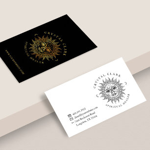 Black & Gold Beautiful Celestial Sun Face Star Business Card