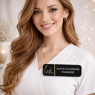 Black & Gold Beauty Name Tag   Luxury Badge 