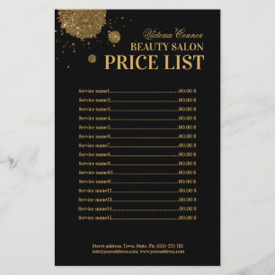 Black & Gold Beauty Salon New Price List Flyer