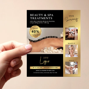 Black & Gold Beauty Salon Spa Logo Marketing Flyer