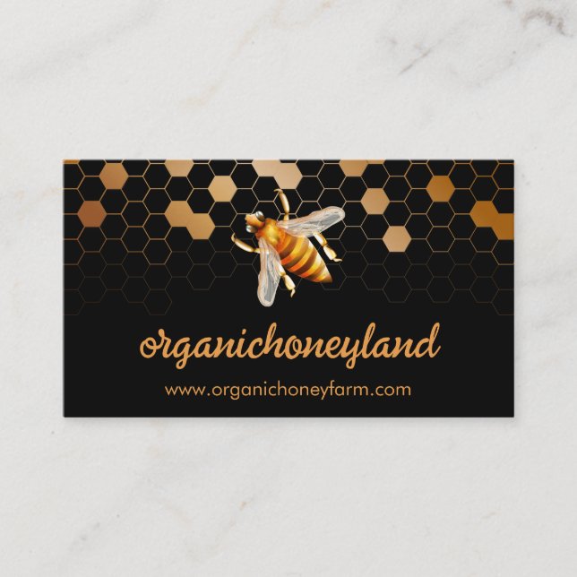 Black Gold Bee on Honeycomb Apiary Business Card (Front)