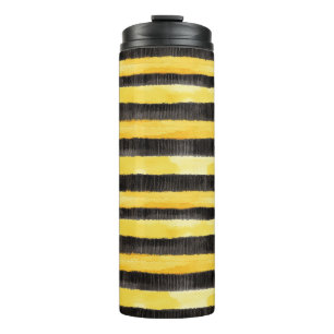 Black Gold Bee Stripes Yellow  Thermal Tumbler