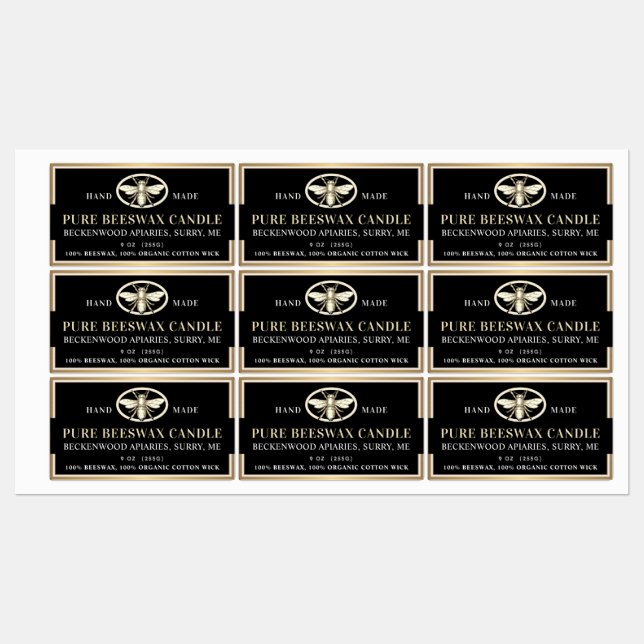 Black Gold Beeswax Candle Rectangle Heraldic Bee   (Sheet)