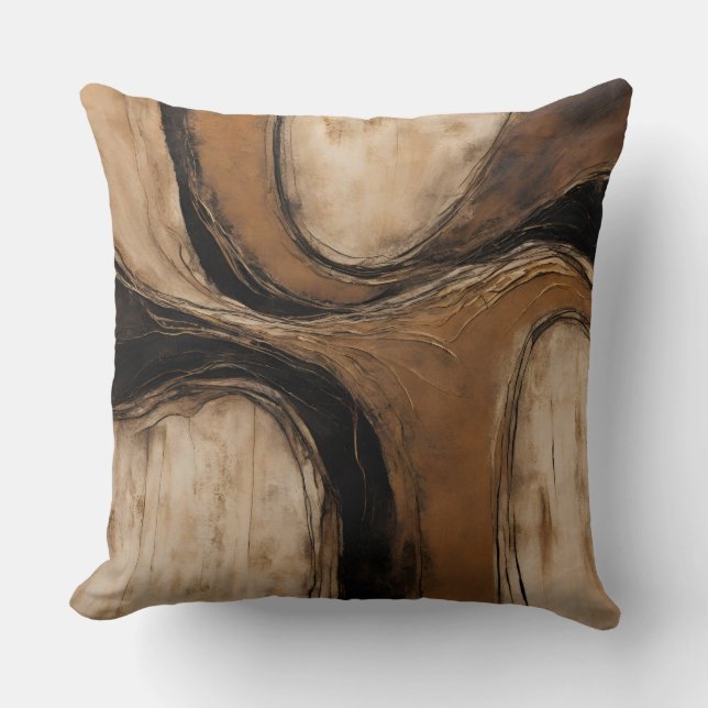 Black Gold Beige Abstract Floral Cushion (Front)