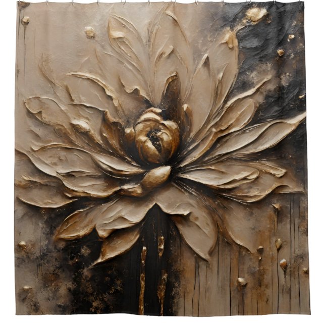 Black Gold Beige Brown Abstract  Shower Curtain (Front)