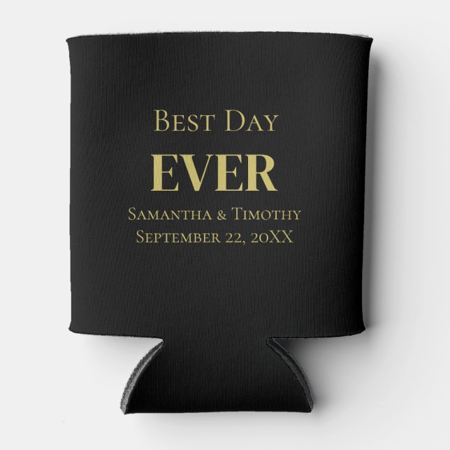 Black Gold Best Day Ever Wedding Favours  Can Cooler (Front)