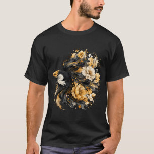 Black Gold Betta Fish Watercolor, Luxury Floral Si T-Shirt