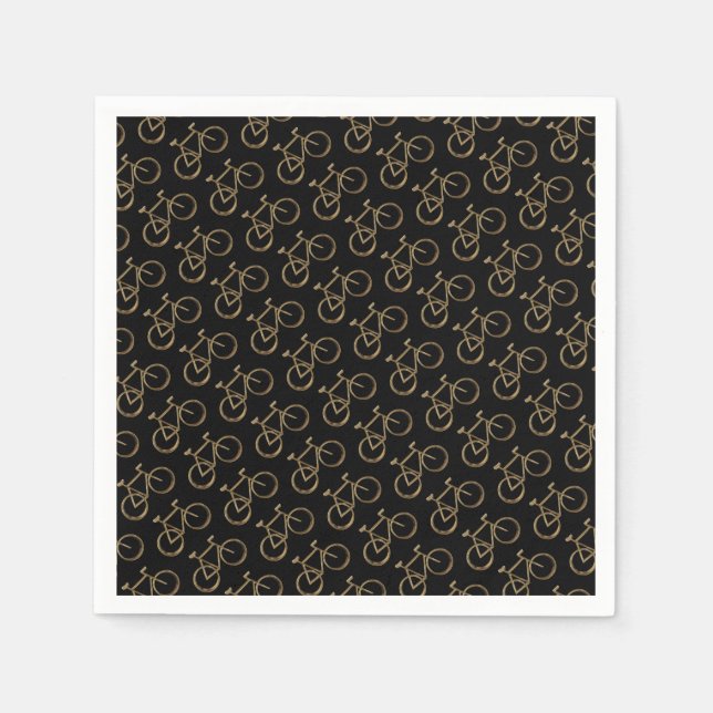 Black Gold Bike Pattern Bicycle Cycling Cyclist Napkin (Front)