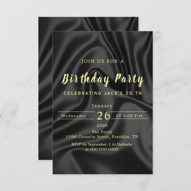 Black & Gold Birthday Invitation (Front/Back)