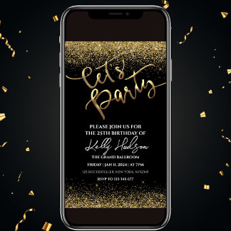 Black Gold Birthday Party Invitation