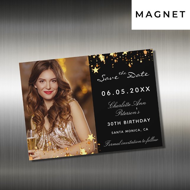 Black gold birthday party save the date magnet (Creator Uploaded)