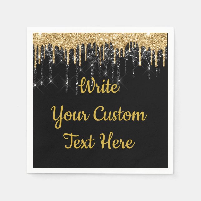 Black Gold Birthday Party Serviettes Anniversary Napkin (Front)