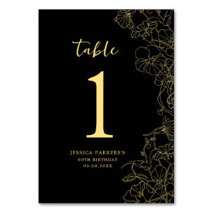 Black Gold Birthday Party Table Number