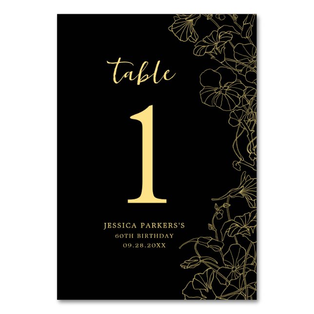 Black Gold Birthday Party Table Number (Front)