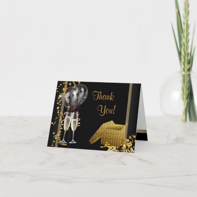 Black Gold Birthday Party Thank You (Front)