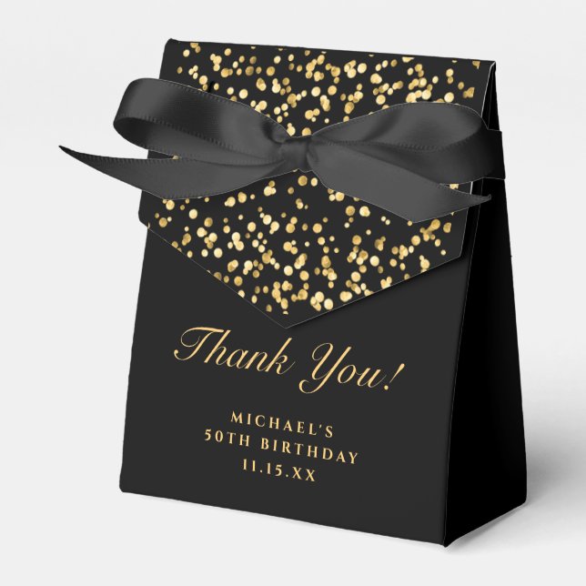 Black & Gold Birthday Party Thank You Favour Box (Front Side)