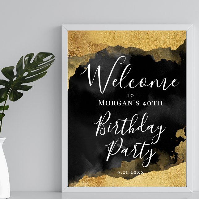 Black Gold Birthday Party Welcome Poster (Black Gold Birthday Party Welcome Poster)
