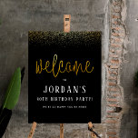 Black & Gold Birthday Party Welcome Sign<br><div class="desc">A fun welcome sign, with faux gold confetti and modern lettering. The white text stands out against a black background. Customise with the birthday boy's name and age. There is an extra space to add a custom message or the date. View the collection linked on this page or visit our...</div>