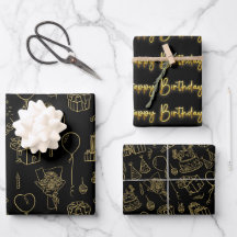Black/Gold Birthday Pattern 