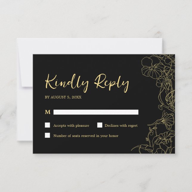 Black Gold Birthday RSVP Card (Front)