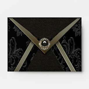 Black Gold Black Damask Invitation Envelope