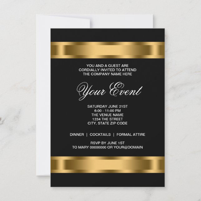 Black Gold Black Tie Corporate Party Invitation (Front)