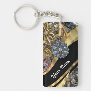 Black & gold bling key ring
