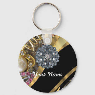 Black & gold bling key ring