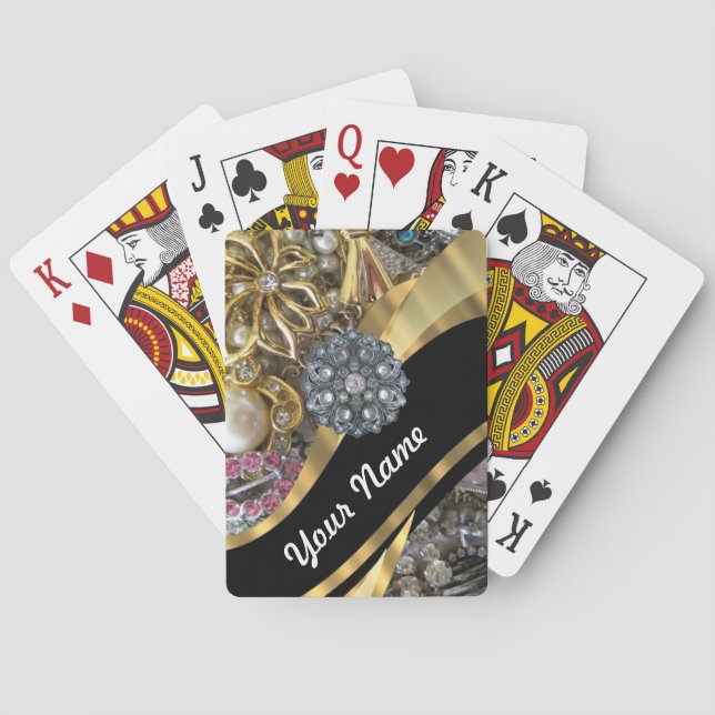Black & gold bling playing cards (Back)