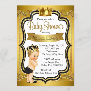 Black Gold Blonde Prince Baby Shower Invitation