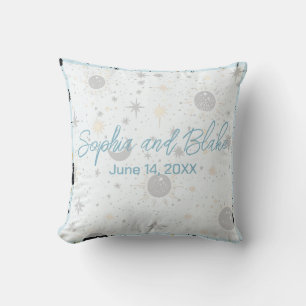Black Gold Blue Celestial Wedding Cushion