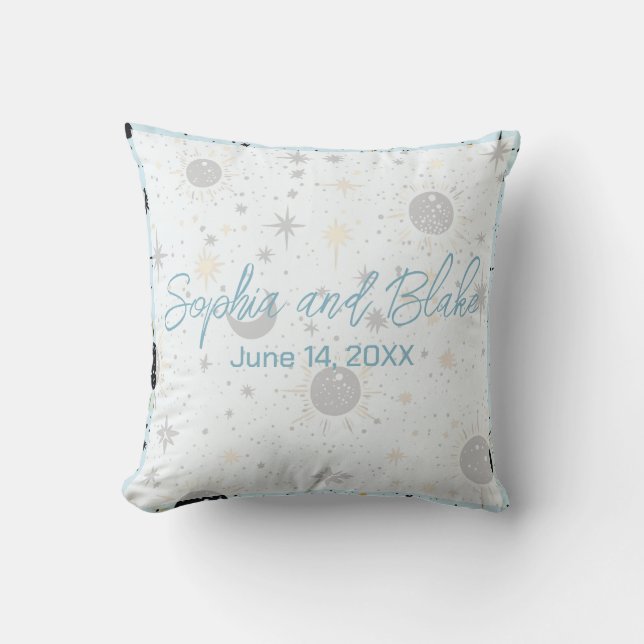 Black Gold Blue Celestial Wedding Cushion (Front)