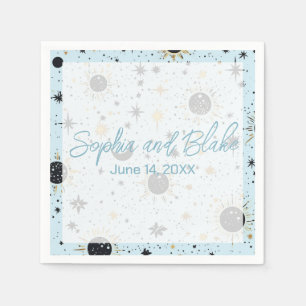 Black Gold Blue Celestial Wedding Napkin
