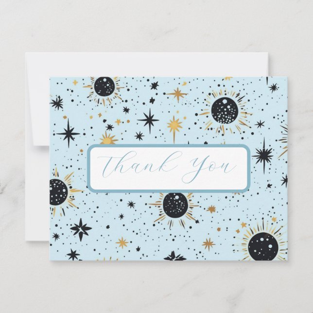 Black Gold Blue Celestial Wedding Thank You Card (Front)