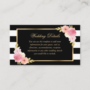Black Gold Blush Pink Floral Wedding Details Card