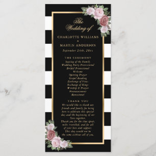 Black Gold Blush Pink Floral Wedding Program Programme