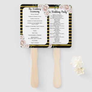 Black Gold Blush Pink Roses Wedding Program Fan