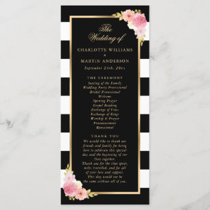 Black Gold Blush Pink Watercolor Floral Wedding Programme