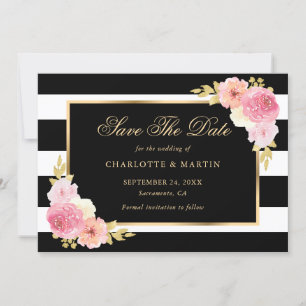 Black Gold Blush Pink Watercolor Floral Wedding Save The Date