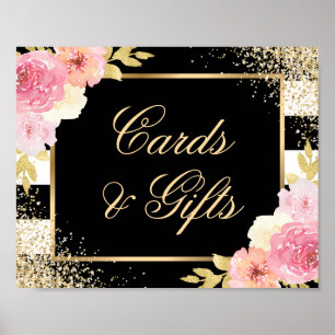 Black Gold Blush Pink Wedding Cards and Gifts Sign