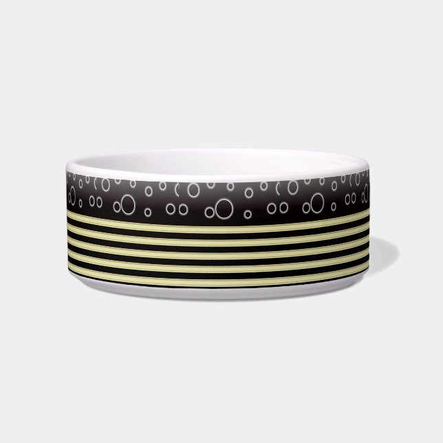 Black Gold  Bobles & Stripes Medium Pet Bowl (Right)