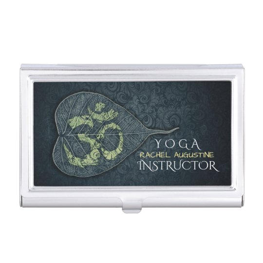 Black Gold Bodhi Leaf OM Symbol YOGA Instructor Business Card Holder