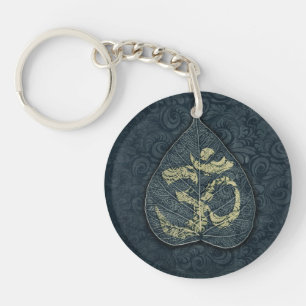 Black & Gold Bodhi Leaf OM Symbol YOGA Instructor Key Ring