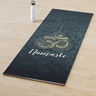 Black & Gold Bodhi Leaf OM Symbol YOGA Instructor Mat