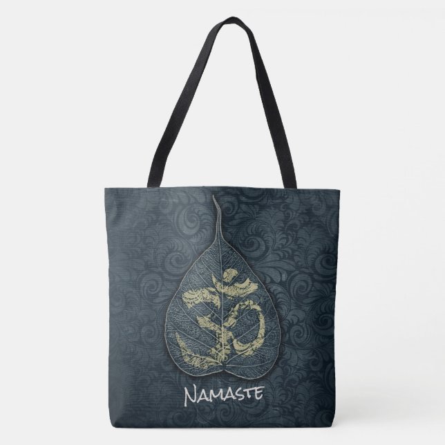 Black & Gold Bodhi Leaf OM Symbol YOGA Instructor Tote Bag (Front)